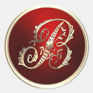 Sticker Rond Sceau d'enveloppe B Monogramme or et rouge