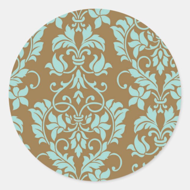 Sticker Rond Sceau d'enveloppe Brown et bleu Damas (Devant)