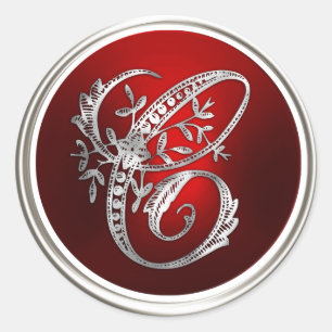 Sticker Rond Sceau d'enveloppe C argent et monogramme rouge