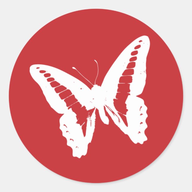 Sticker Rond Sceau d'enveloppe cerise rouge papillon (Devant)