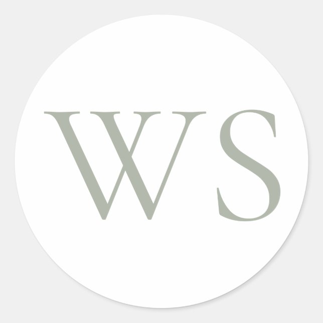 Sticker Rond Sceau d'enveloppe classique vert sauge monogramme (Devant)