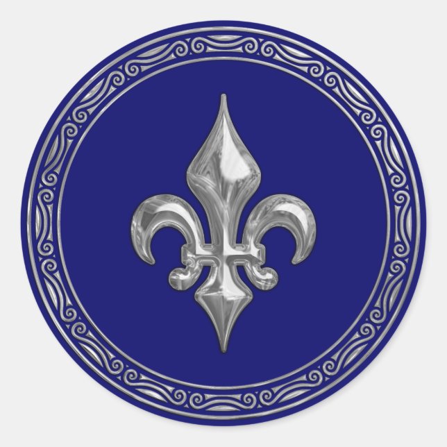 Sticker Rond Sceau d'enveloppe couleur et argent Fleur de Lis (Devant)