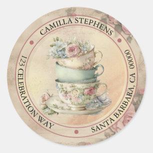 Sticker Rond Sceau d'enveloppe d'adresse de retour de tasses à