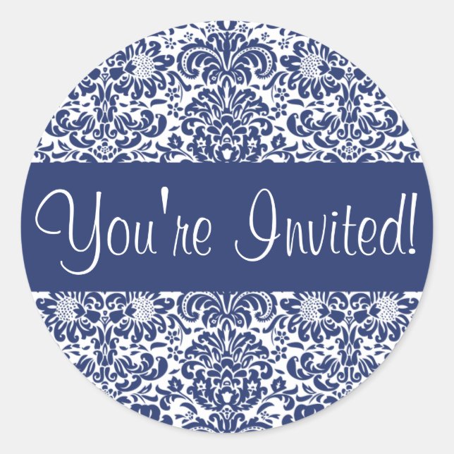 Sticker Rond Sceau d'enveloppe Damask Invited (Devant)