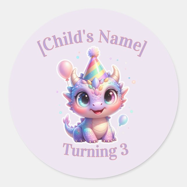Sticker Rond Sceau d'enveloppe d'anniversaire de dragon pastel (Devant)