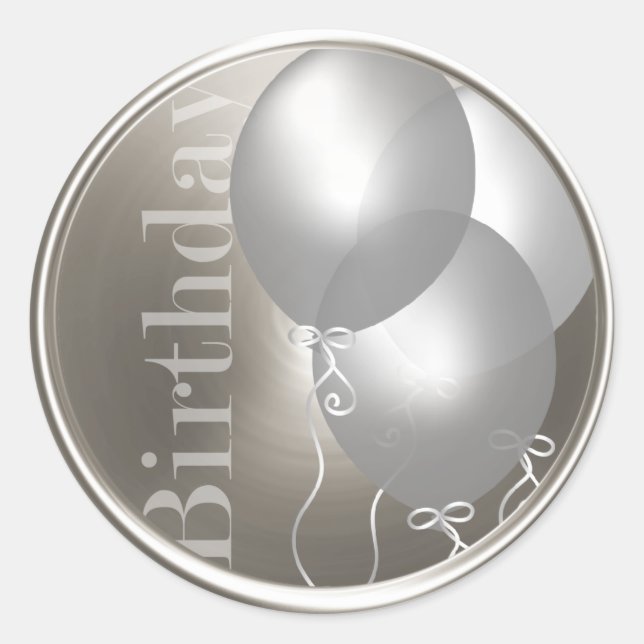 Sticker Rond Sceau d'enveloppe d'argent Ballons d'anniversaire (Devant)
