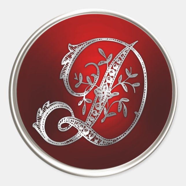 Sticker Rond Sceau d'enveloppe d'argent et de monogramme rouge  (Devant)