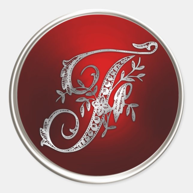 Sticker Rond Sceau d'enveloppe d'argent et de monogramme rouge  (Devant)