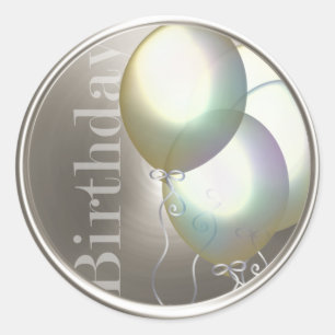 Sticker Rond Sceau d'enveloppe d'argent Iridescente Birthday