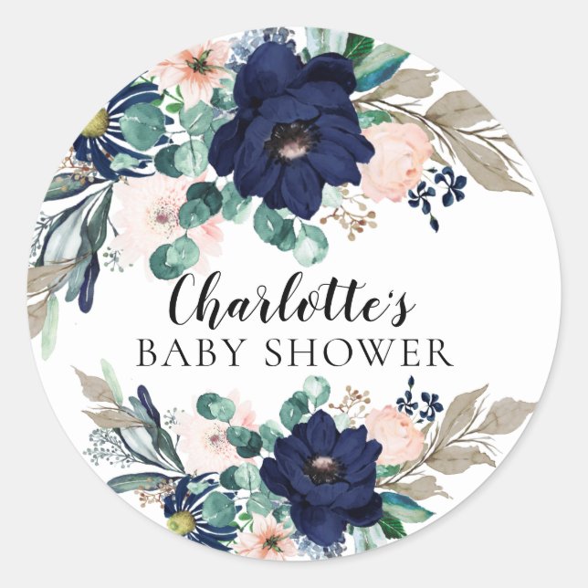 Sticker Rond Sceau d'enveloppe de Baby shower floral de la Mari (Devant)
