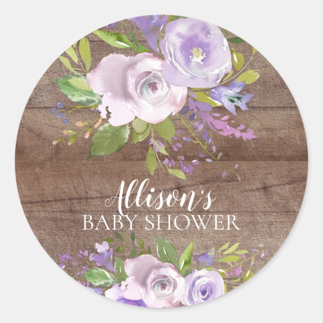 Sticker Rond Sceau d'enveloppe de Baby shower floral de lavande (Devant)