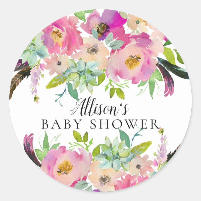 Sticker Rond Sceau d'enveloppe de Baby shower floral de printem (Devant)
