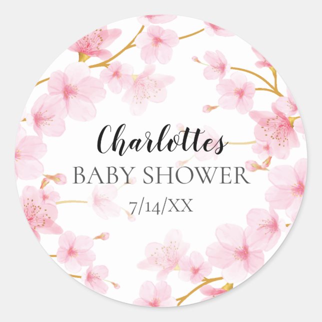 Sticker Rond Sceau d'enveloppe de Baby shower floral en fleur d (Devant)