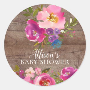 Sticker Rond Sceau d'enveloppe de Baby shower floral en fleur r