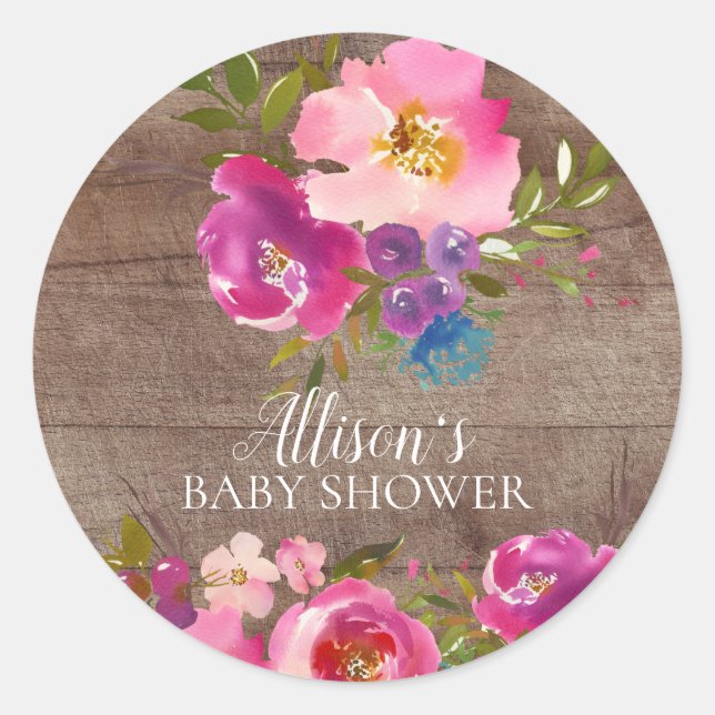 Sticker Rond Sceau d'enveloppe de Baby shower floral en fleur r (Devant)