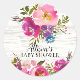 Sticker Rond Sceau d'enveloppe de Baby shower floral en fleur r