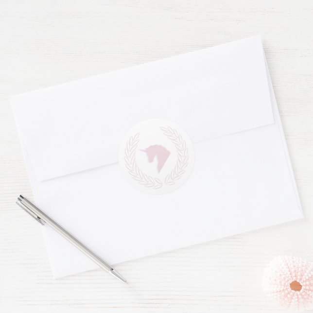 Sticker Rond Sceau d'enveloppe de buste Unicorne rose (Enveloppe)