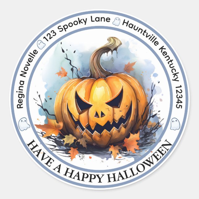 Sticker Rond Sceau d'enveloppe de citrouille Jack-o-lantern à l (Devant)