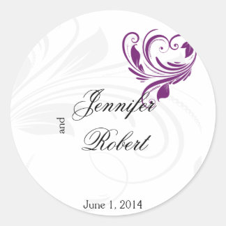 Sticker Rond Sceau d'enveloppe de coeur floral violet argenté