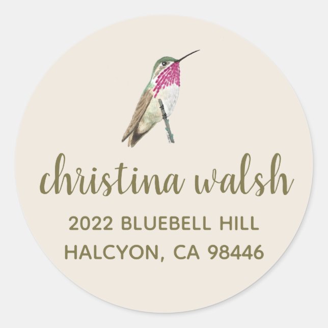 Sticker Rond Sceau d'enveloppe de colibri de calliope (Devant)