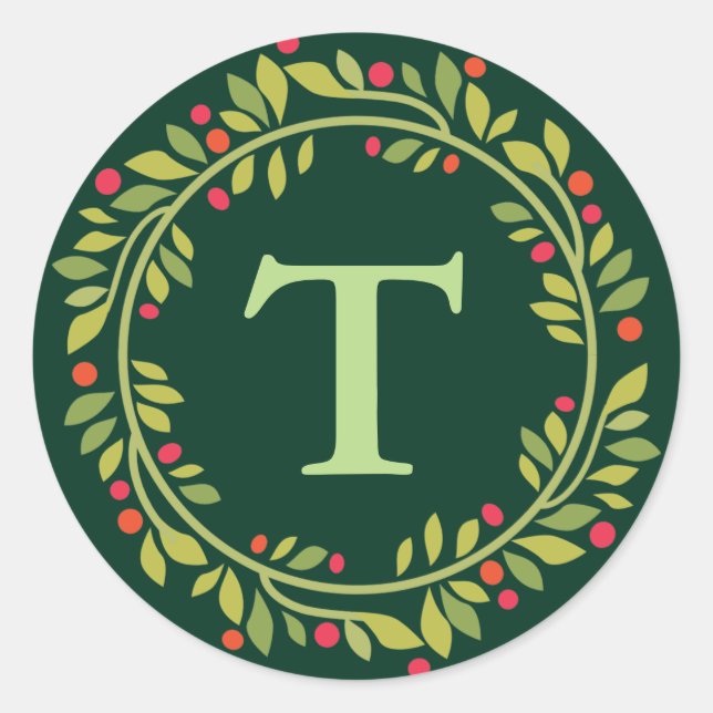 Sticker Rond Sceau d'enveloppe de couronne de Noël verte (Devant)