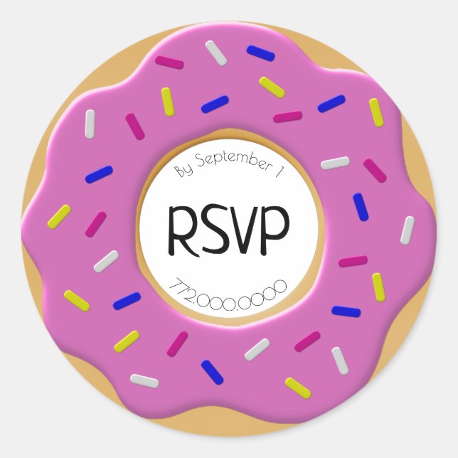 Sticker Rond Sceau d'enveloppe de donut RSVP rose givré (Devant)