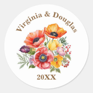 Sticker Rond Sceau d'enveloppe de Faire-part de mariage de fleu
