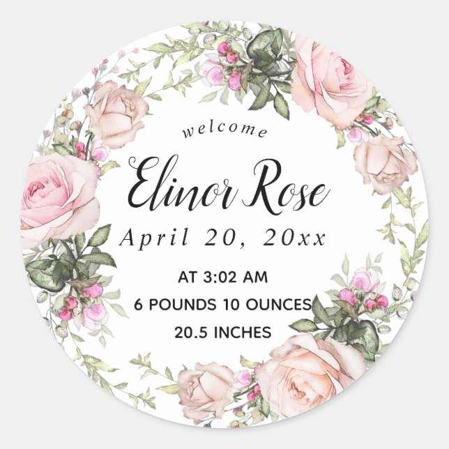 Sticker Rond Sceau d'enveloppe de Faire-part de naissance rose (Devant)