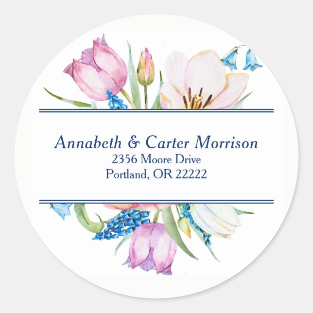 Sticker Rond Sceau d'enveloppe de fleurs botaniques (Devant)