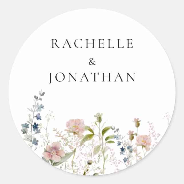 Sticker Rond Sceau d'enveloppe de fleurs sauvages de mariée et  (Devant)