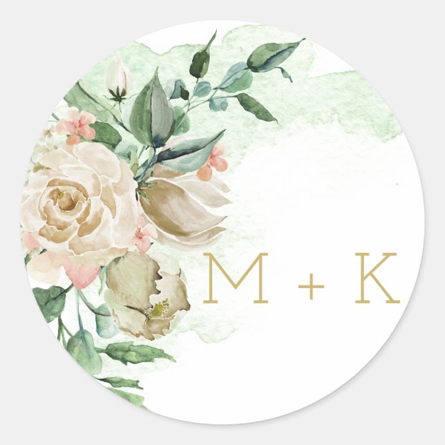 Sticker Rond Sceau d'enveloppe de jardin Rose d'aquarelle (Devant)