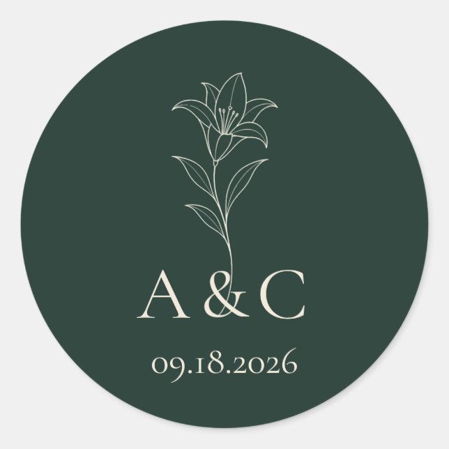 Sticker Rond Sceau d'enveloppe de mariage à monogramme Lily bla (Devant)