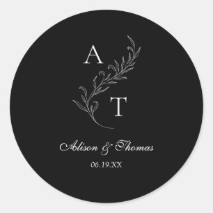 Sticker Rond Sceau d'enveloppe de mariage à motif de feuille de