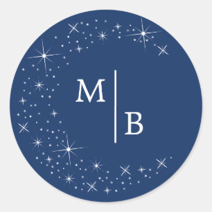 Sticker Rond Sceau d'enveloppe de mariage bleu lune élégant cél