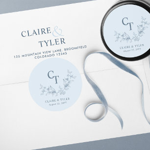 Sticker Rond Sceau d'enveloppe de Mariage bleu roux / Favoriser