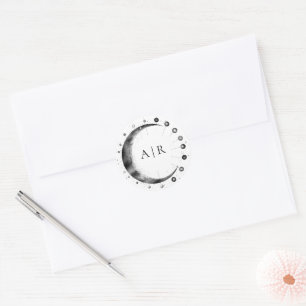 Sticker Rond Sceau d'enveloppe de mariage croissant de lune noi