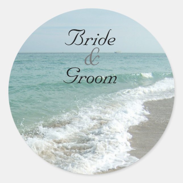 Sticker Rond Sceau d'enveloppe de mariage de plage (Devant)