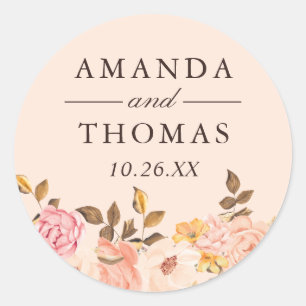Sticker Rond Sceau d'enveloppe de mariage en or rose vintage