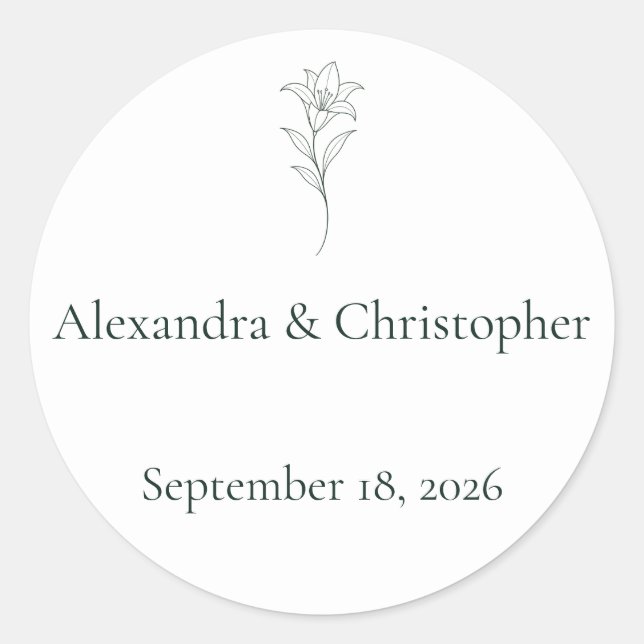 Sticker Rond Sceau d'enveloppe de mariage floral minimal Classi (Devant)