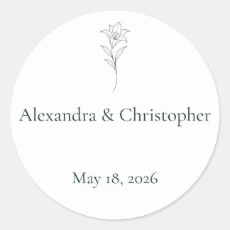 Sticker Rond Sceau d'enveloppe de mariage floral minimal Classi