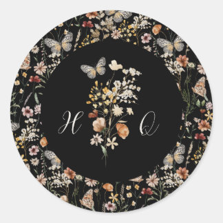 Sticker Rond Sceau d'enveloppe de mariage floral romantique