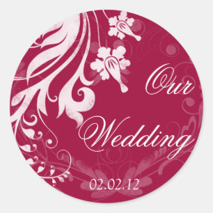 Sticker Rond Sceau d'enveloppe de Mariage floral rouge et blanc