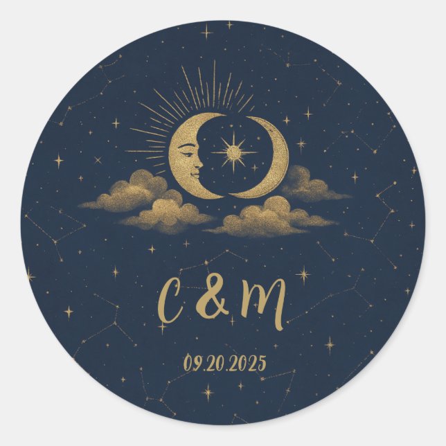 Sticker Rond Sceau d'enveloppe de mariage Lune céleste (Devant)