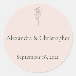 Sticker Rond Sceau d'enveloppe de mariage minimal Floral Soft B