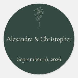 Sticker Rond Sceau d'enveloppe de mariage minimal floral vert p