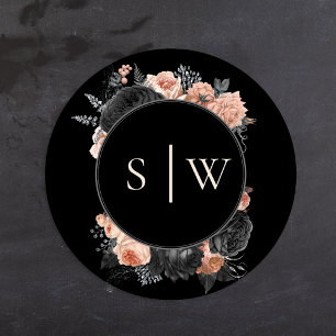 Sticker Rond Sceau d'enveloppe de Mariage noir Vintage gothique