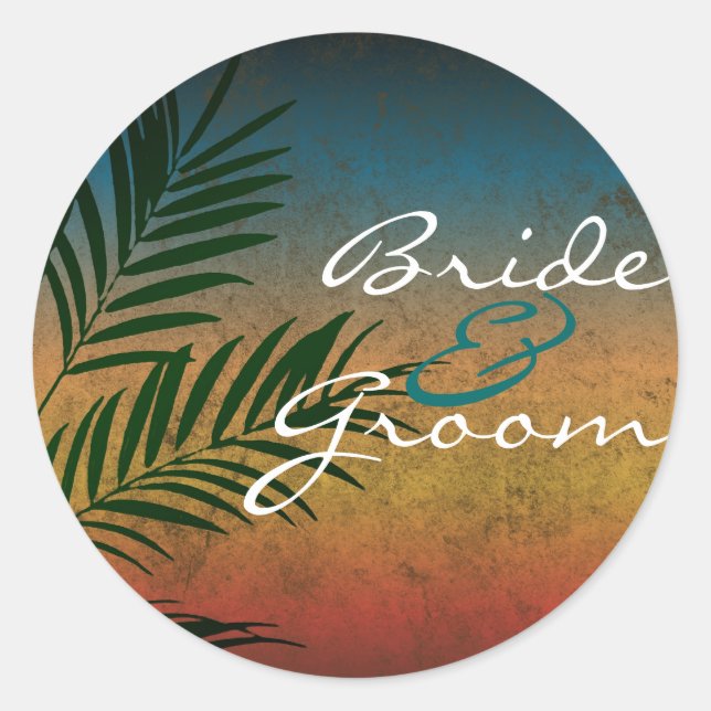 Sticker Rond Sceau d'enveloppe de mariage tropical Palm Beach (Devant)
