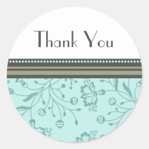 Sticker Rond Sceau d'enveloppe de Merci floral turquoise