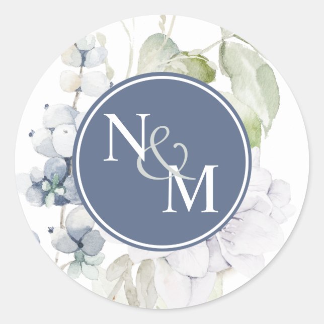 Sticker Rond Sceau d'enveloppe de monogramme blanc et marine ch (Devant)