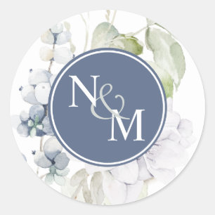 Sticker Rond Sceau d'enveloppe de monogramme blanc et marine ch